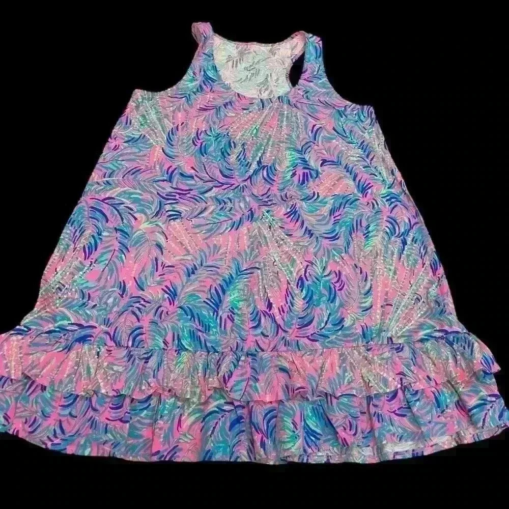 Lilly Pulitzer Evangelina Racerback Ruffled Tank Dress Pink Sunset #28835 | Sz L